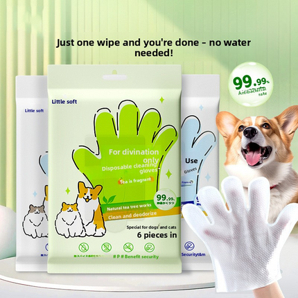 pet products -free cleaning gloves for dog bathing and deodorizing, cat dry cleaning wet wipes supplies, two packs..