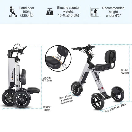 Foldable Electric Tricycle Lightweight Electric Scooter Home Electric Mobility - Silver - Size 36V8A250W