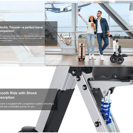 Foldable Electric Tricycle Lightweight Electric Scooter Home Electric Mobility - Silver - Size 36V8A250W