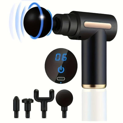 Black**Portable Deep Tissue Massager | 6-Speed & 4 Heads & 15-Min Timer｜Professional Muscle Recovery, Anytime Anywhere**.