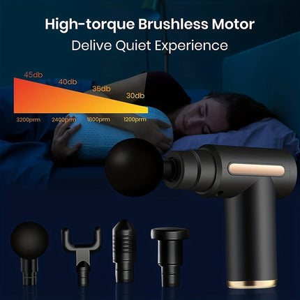 Black**Portable Deep Tissue Massager | 6-Speed & 4 Heads & 15-Min Timer｜Professional Muscle Recovery, Anytime Anywhere**.