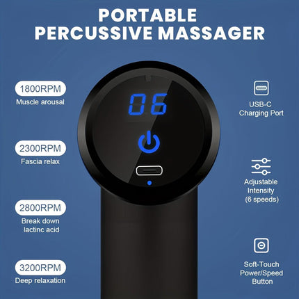 Green Portable Deep Tissue Massager | 6-Speed & 4 Heads & 15-Min Timer｜Professional Muscle Recovery, Anytime Anywhere.