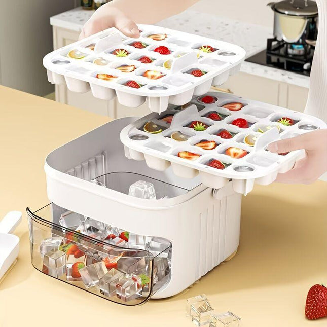 1PC Refrigerator Ice Cube Mold, Manual Press Two-Layer Design, Large Capacity Food-Grade PP Material, Suitable for Refrigerator Ice Making – Essential Kitchen Tool, 50-Cavity Ice Tray with Container, Practical Household Drink Ice Organizer..