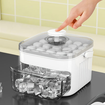 1PC Refrigerator Ice Cube Mold, Manual Press Two-Layer Design, Large Capacity Food-Grade PP Material, Suitable for Refrigerator Ice Making – Essential Kitchen Tool, 50-Cavity Ice Tray with Container, Practical Household Drink Ice Organizer..