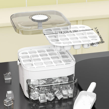 1PC Refrigerator Ice Cube Mold, Manual Press Two-Layer Design, Large Capacity Food-Grade PP Material, Suitable for Refrigerator Ice Making – Essential Kitchen Tool, 50-Cavity Ice Tray with Container, Practical Household Drink Ice Organizer..