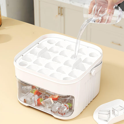 1PC Refrigerator Ice Cube Mold, Manual Press Two-Layer Design, Large Capacity Food-Grade PP Material, Suitable for Refrigerator Ice Making – Essential Kitchen Tool, 50-Cavity Ice Tray with Container, Practical Household Drink Ice Organizer..