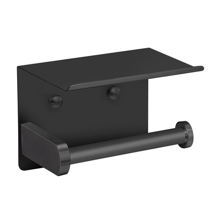 1pc Toilet Paper Holder with Shelf, Bathroom Tissue Storage Rack, Wall-Mounted Paper Towel Dispenser, Stainless Steel Bathroom Paper Holder, Bathroom Accessory(Black).