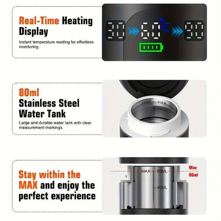 BALCK Upgraded Portable Coffee Maker with Temperature and Power Display, USB-C Charging, Self-Heating & Cold Brew Functions, Compatible with Coffee Capsules/Ground Coffee. Perfect Espresso Machine for Home, Office,.