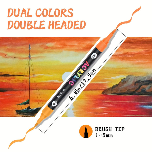 36-Pack Dual-Tip Acrylic Paint Markers, 72 Colors   Double brush tips, dual-color acrylic paint pens   Suitable for use on various surfaces by adults:   stone, wood, rock, canvas, plastic, glass, ceramic, and more..