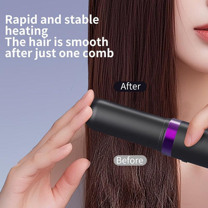 New Portable Hair Straightening Comb, USB rechargeable, 4000mAh battery, includes charging dock. Intelligent digital temperature control, dual use for straightening and curling, long-lasting hold without damaging hair(GREY).