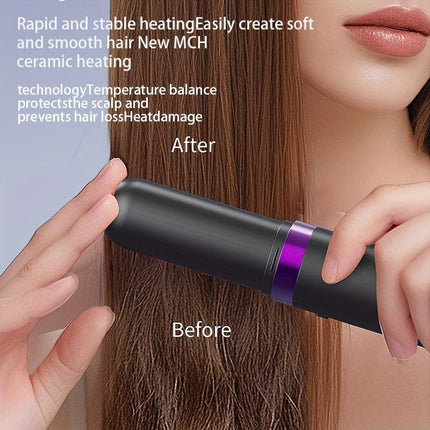 New Portable Hair Straightening Comb, USB rechargeable, 4000mAh battery, includes charging dock. Intelligent digital temperature control, dual use for straightening and curling, long-lasting hold without damaging hair(GREY).