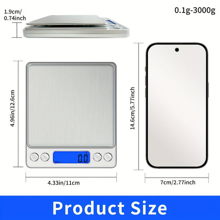Food Scale, Kitchen Scale — Digital Weight Display in Grams and Ounces, High-Precision Electronic Scale.3000G/0.1G.