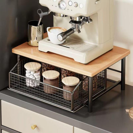 Modern Kitchen Microwave Shelf with Drawer: Sturdy and solid structure, designed to save counter space for storing appliances, utensils, dishes, and household items. Minimalist design suitable for 1000+ scenarios, BLACK.