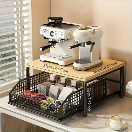 Modern Kitchen Microwave Shelf with Drawer: Sturdy and solid structure, designed to save counter space for storing appliances, utensils, dishes, and household items. Minimalist design suitable for 1000+ scenarios, BLACK.