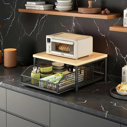 Modern Kitchen Microwave Shelf with Drawer: Sturdy and solid structure, designed to save counter space for storing appliances, utensils, dishes, and household items. Minimalist design suitable for 1000+ scenarios, chosen by 1000 households, WHITE.
