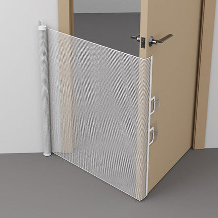 Expandable Pet Fence, made of PVC mesh material, easy to install, suitable for small dogs, cats, and various pets. No-drilling design effectively prevents pets from escaping, making it an ideal choice for stairs, corridors, and doorways.  （WHITE）.