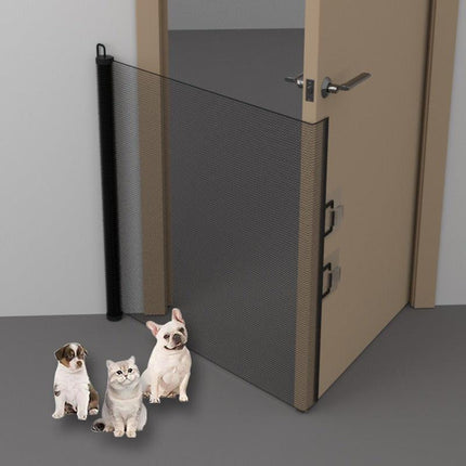 Expandable Pet Fence, made of PVC mesh material, easy to install, suitable for small dogs, cats, and various pets. No-drilling design effectively prevents pets from escaping, making it an ideal choice for stairs, corridors, and doorways.  （WHITE）.