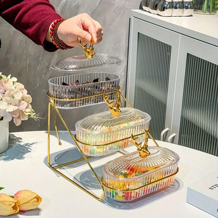 Fashion Three-Tier Covered Snack and Fruit Tray - Sturdy Metal Frame, Nordic Design, Suitable for Kitchen, Living Room, and Parties | Perfect for Holding Dried Fruits, Candies, Nuts | Easy to Clean, Versatile Appetizer Plate, Ideal for Serving and Hosting.