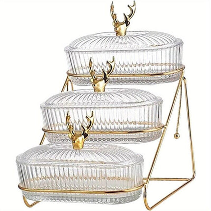 Fashion Three-Tier Covered Snack and Fruit Tray - Sturdy Metal Frame, Nordic Design, Suitable for Kitchen, Living Room, and Parties | Perfect for Holding Dried Fruits, Candies, Nuts | Easy to Clean, Versatile Appetizer Plate, Ideal for Serving and Hosting.