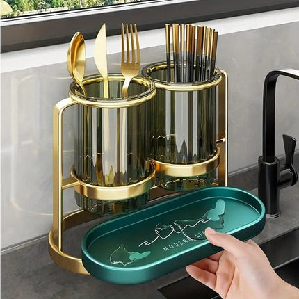 Luxury gold  Luxury Wall-Mounted Cutlery Holder, Household Knife Fork Spoon Organizer, New Kitchen Utensil Drainer and Chopstick Container, Tableware Storage Rack.