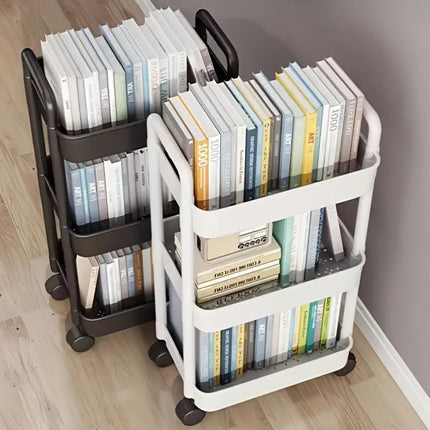Three-Tier Rolling Cosmetics Storage Rack - Made of durable plastic, equipped with 360-degree swivel casters, strong load-bearing capacity - Suitable for bathroom, bedroom, kitchen, and home storage | White.