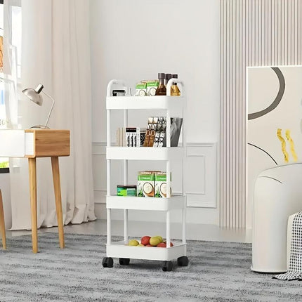 Three-Tier Rolling Cosmetics Storage Rack - Made of durable plastic, equipped with 360-degree swivel casters, strong load-bearing capacity - Suitable for bathroom, bedroom, kitchen, and home storage | White.