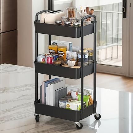Five-Tier Rolling Cosmetics Storage Rack - Made of durable plastic, equipped with 360-degree swivel casters, strong load-bearing capacity - Suitable for bathroom, bedroom, kitchen, and home storage | black.