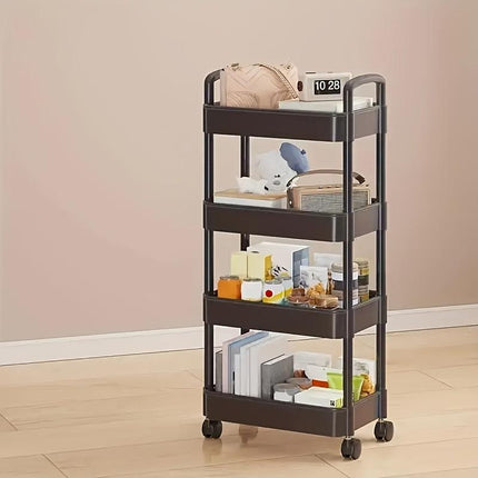 Five-Tier Rolling Cosmetics Storage Rack - Made of durable plastic, equipped with 360-degree swivel casters, strong load-bearing capacity - Suitable for bathroom, bedroom, kitchen, and home storage | black.