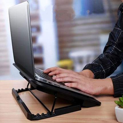 **Fully Compatible Laptop Stand｜Dual-Fan Cooling + Ergonomic Angle Adjustment, All-in-One Portable Design for Work, Gaming, and Entertainment**.