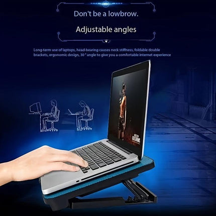 **Fully Compatible Laptop Stand｜Dual-Fan Cooling + Ergonomic Angle Adjustment, All-in-One Portable Design for Work, Gaming, and Entertainment**.