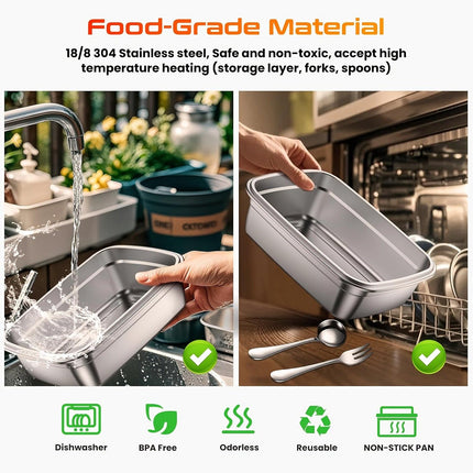 Electric Heating Insulated Lunch Box | 304 Stainless Steel Portable Insulated Storage Container, Suitable for Office, Camping, Picnics | Compact Insulated Food Container with Charging Function, No Water Needed(black).