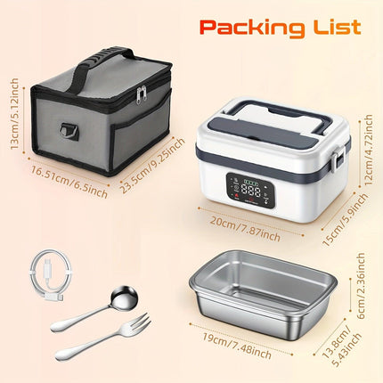 Electric Heating Insulated Lunch Box | 304 Stainless Steel Portable Insulated Storage Container, Suitable for Office, Camping, Picnics | Compact Insulated Food Container with Charging Function, No Water Needed(black).