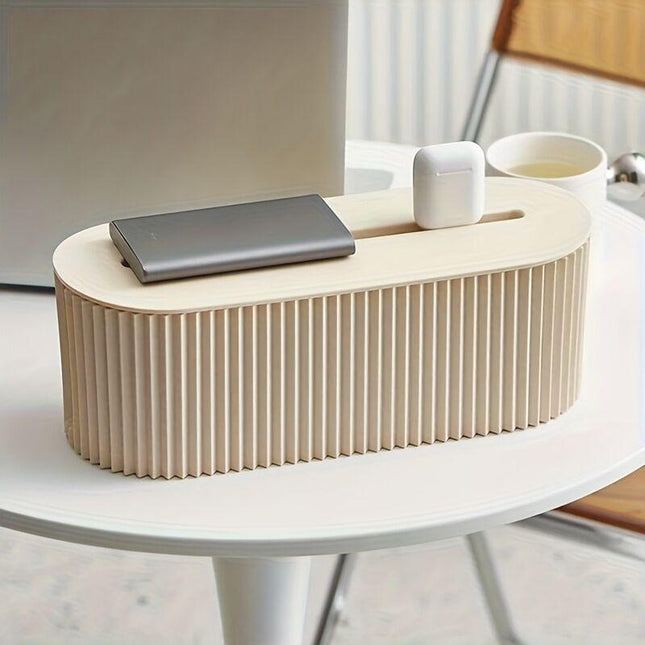 One Lidded Cable Management Box — Suitable for Desk and TV Cables, Perfect for Home Office, Gaming Setups, and Living Room Storage | Power Strip Organizer, Neat Appearance, Efficient Compartment Design （Light khaki）.