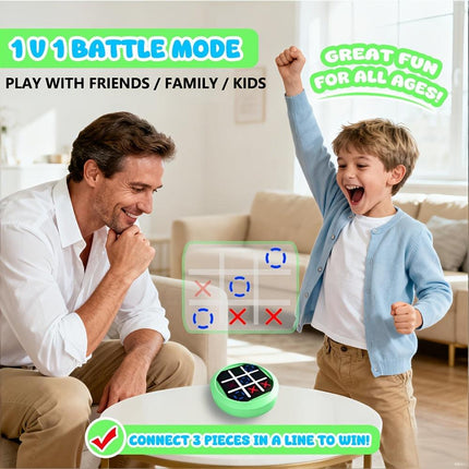 4-in-1 Electronic Tic Tac Toe Game: AI Battle, Two-Player Mode, Memory & Speed Challenge | Handheld Portable Game Console, Suitable for Both Kids and Adults (Batteries Not Included)（green）.