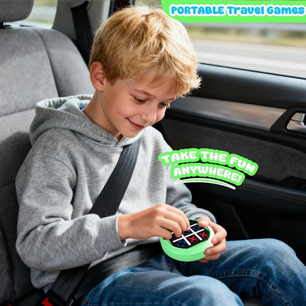 4-in-1 Electronic Tic Tac Toe Game: AI Battle, Two-Player Mode, Memory & Speed Challenge | Handheld Portable Game Console, Suitable for Both Kids and Adults (Batteries Not Included)（green）.