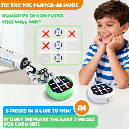 4-in-1 Electronic Tic Tac Toe Game: AI Battle, Two-Player Mode, Memory & Speed Challenge | Handheld Portable Game Console, Suitable for Both Kids and Adults (Batteries Not Included)（green）.