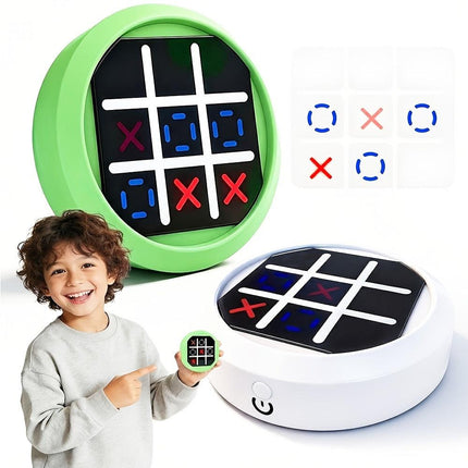 4-in-1 Electronic Tic Tac Toe Game: AI Battle, Two-Player Mode, Memory & Speed Challenge | Handheld Portable Game Console, Suitable for Both Kids and Adults (Batteries Not Included)（WHITE）.