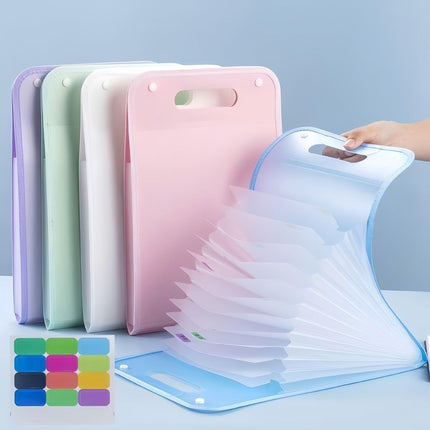 13-Pocket Accordion File Folder — A4 Portable Vertical Folding Organizer with Index Tabs, Suitable for School, Office, Student, and Professional Document Organization, Made of High-Clarity Waterproof Material, Expandable Multi-Functional File Pouch（GREEN）.