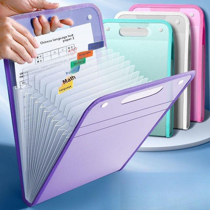 13-Pocket Accordion File Folder — A4 Portable Vertical Folding Organizer with Index Tabs, Suitable for School, Office, Student, and Professional Document Organization, Made of High-Clarity Waterproof Material, Expandable Multi-Functional File Pouch（PURPLE.