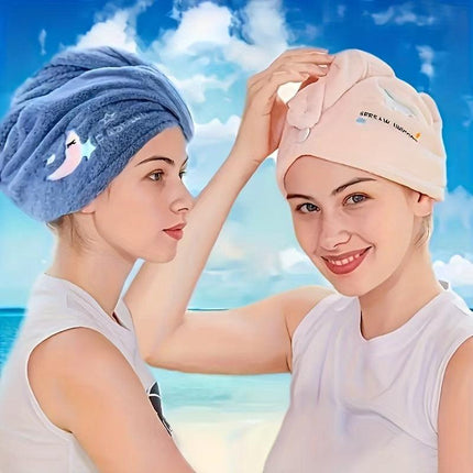 Ladies' Soft Quick-Dry Shower Cap Towel - Delicate Embroidery, Essential for a Refreshing Bath（light blue）.
