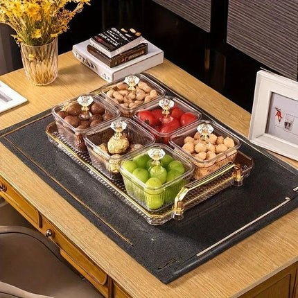 1-Piece 8-Compartment Snack Tray, BPA-Free Plastic Food-Grade Snack Organizer, Perfect for Nuts, Fruits, Candies, Potato Chips - Elegant Gold Decor for Home Entertainment, Party Snack Table Decoration, Party Snack Storage Box | Gold-Plated Tray.