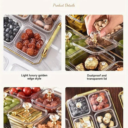 1-Piece 8-Compartment Snack Tray, BPA-Free Plastic Food-Grade Snack Organizer, Perfect for Nuts, Fruits, Candies, Potato Chips - Elegant Gold Decor for Home Entertainment, Party Snack Table Decoration, Party Snack Storage Box | Gold-Plated Tray.