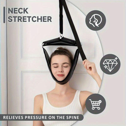 Portable neck stretcher for home use, medium tension with polyamide material, 360° rotation and 2-point connection, suitable for travel and home use to relieve neck pain.