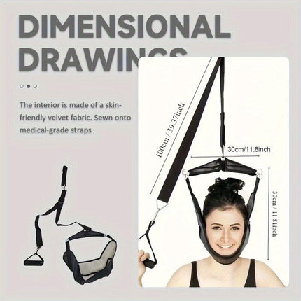 Portable neck stretcher for home use, medium tension with polyamide material, 360° rotation and 2-point connection, suitable for travel and home use to relieve neck pain.