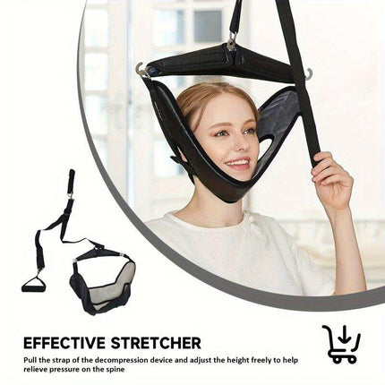 Portable neck stretcher for home use, medium tension with polyamide material, 360° rotation and 2-point connection, suitable for travel and home use to relieve neck pain.