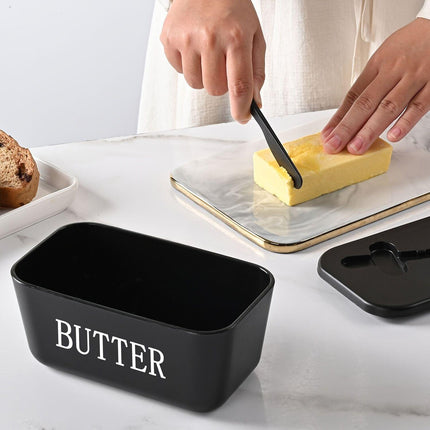 BLACK **Food-Grade PP Large Butter Keeper with Cutting Blade | Airtight, Drying-Resistant, Easy to Slice – Long-Lasting Freshness, Your Kitchen & Baking Essential Helper**.