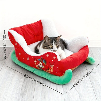 Christmas sled cat bed and dog house-winter warm pet bed, detachable and washable, without assembly, comfortable/outdoor pet sofa, suitable for cats and small dogs, snow house design..