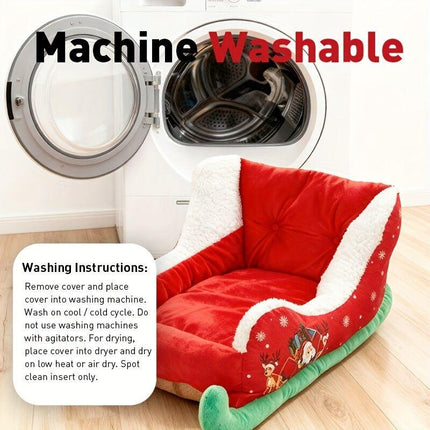 Christmas sled cat bed and dog house-winter warm pet bed, detachable and washable, without assembly, comfortable/outdoor pet sofa, suitable for cats and small dogs, snow house design..