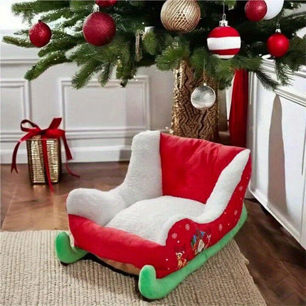 Christmas sled cat bed and dog house-winter warm pet bed, detachable and washable, without assembly, comfortable/outdoor pet sofa, suitable for cats and small dogs, snow house design..