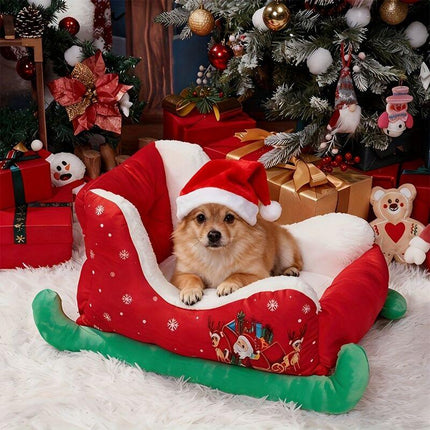 Christmas sled cat bed and dog house-winter warm pet bed, detachable and washable, without assembly, comfortable/outdoor pet sofa, suitable for cats and small dogs, snow house design..